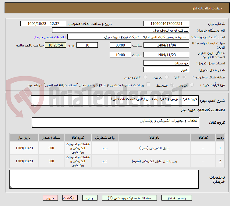 تصویر کوچک آگهی خرید مقره سوزنی و مقره بشقابی (طبق مشخصات فنی)