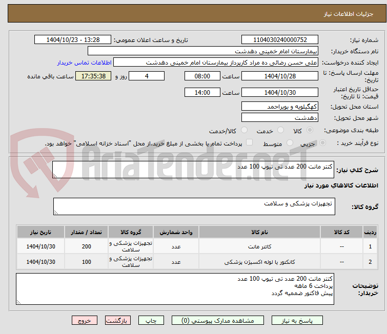 تصویر کوچک آگهی کتتر مانت 200 عدد تی تیوپ 100 عدد