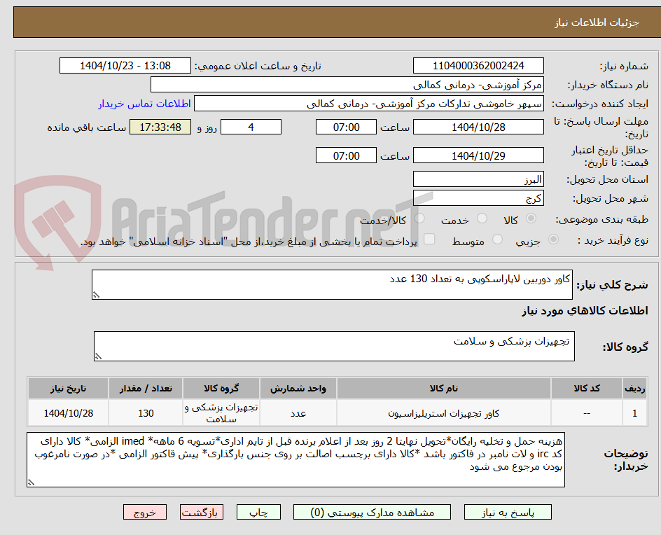 تصویر کوچک آگهی کاور دوربین لاپاراسکوپی به تعداد 130 عدد