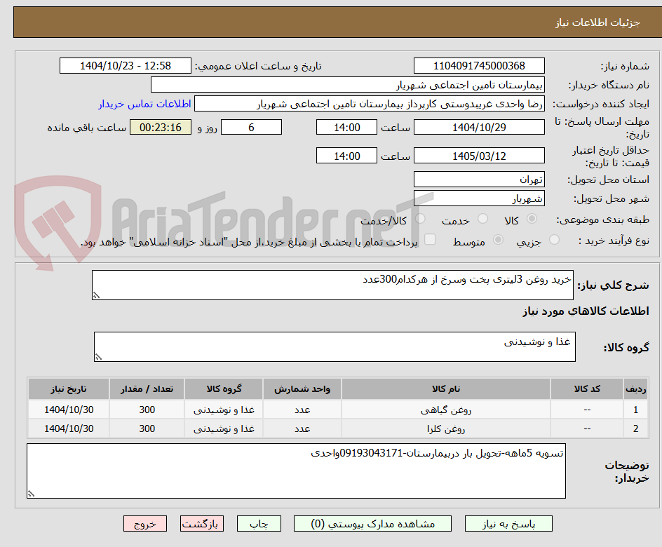 تصویر کوچک آگهی خرید روغن 3لیتری پخت وسرخ از هرکدام300عدد
