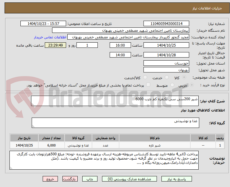 تصویر کوچک آگهی شیر 200سی سی تکنفره کم چرب 6000