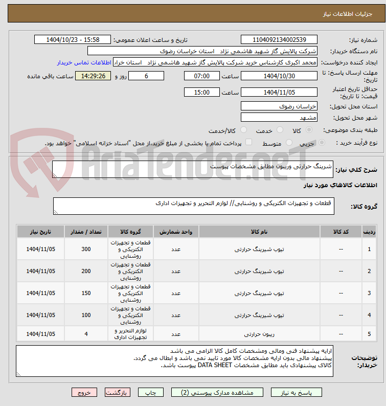 تصویر کوچک آگهی شرینگ حرارتی وریبون مطابق مشخصات پیوست 