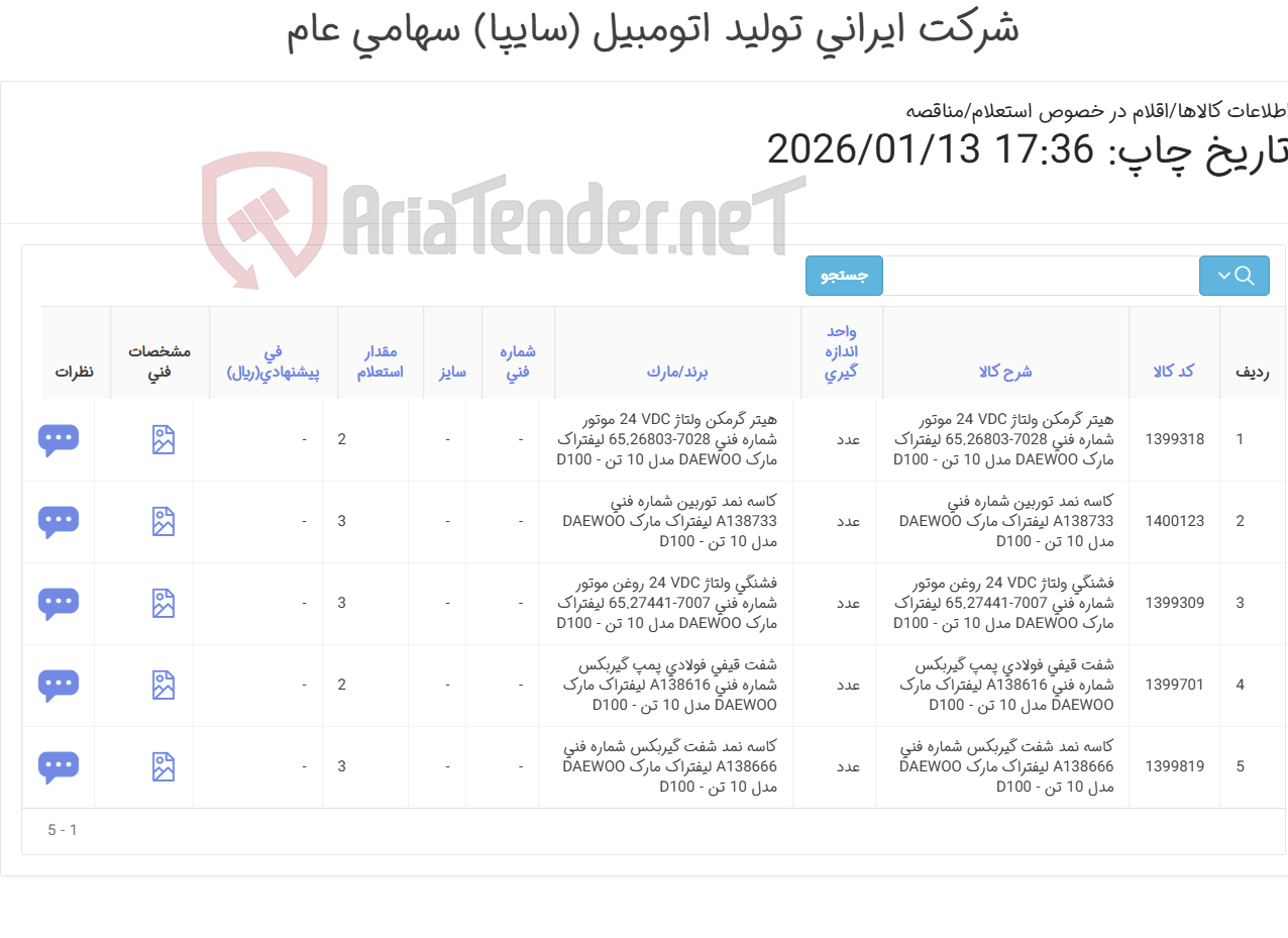 تصویر کوچک آگهی لوازم لیفتراک DAEWOO مدل 10 تن