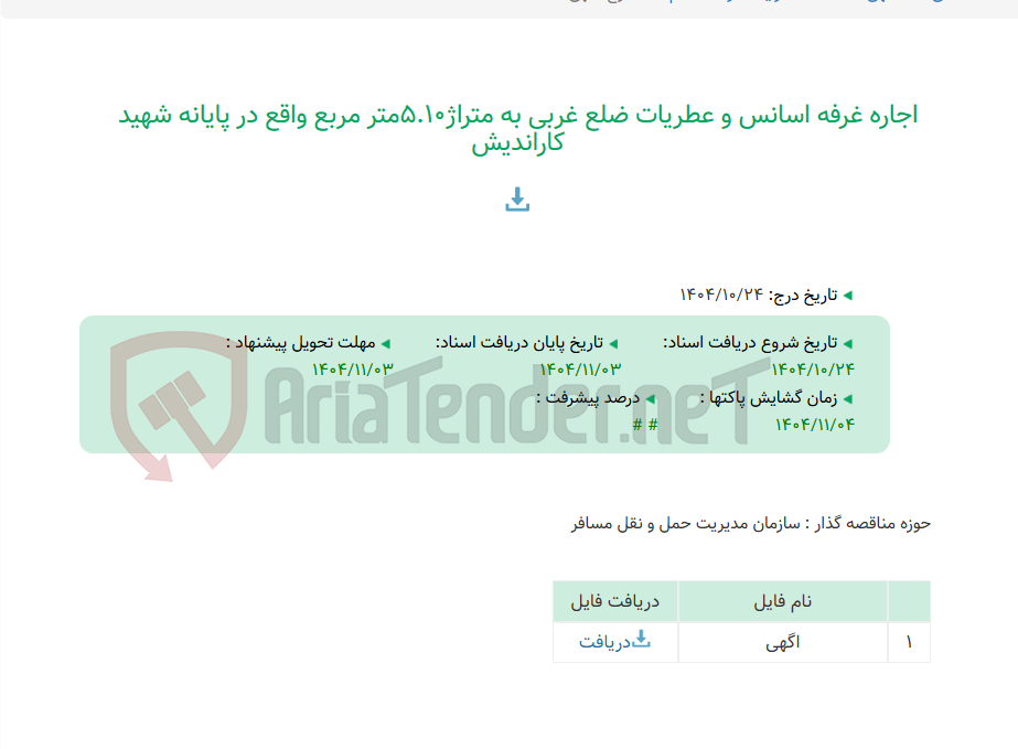 تصویر کوچک آگهی اجاره غرفه اسانس و عطریات ضلع غربی به متراژ5.10متر مربع واقع در پایانه شهید کاراندیش
