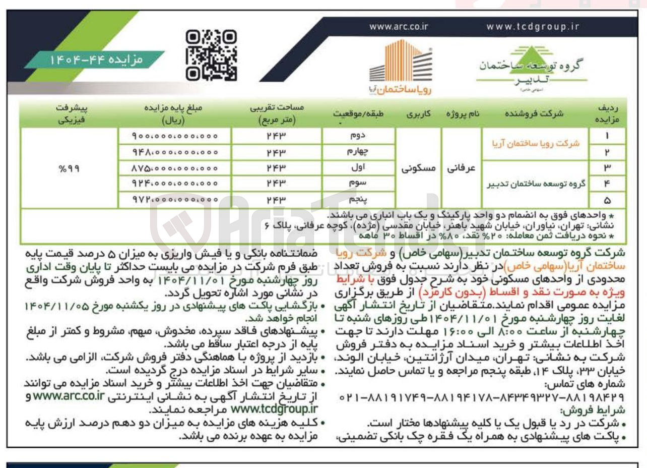تصویر کوچک آگهی فروش تعداد محدودی واحد مسکونی