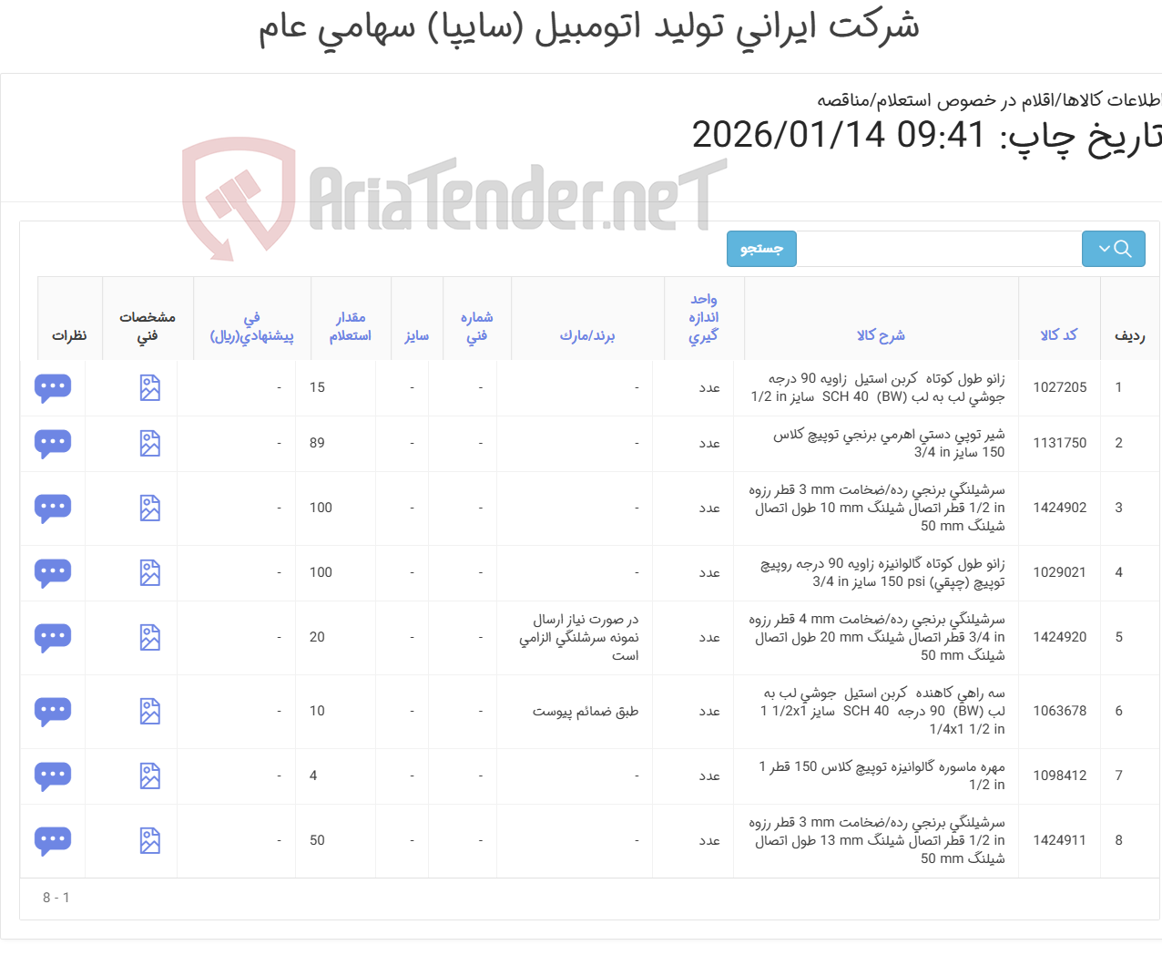تصویر کوچک آگهی 8 ردیف اقلام تاسیسات