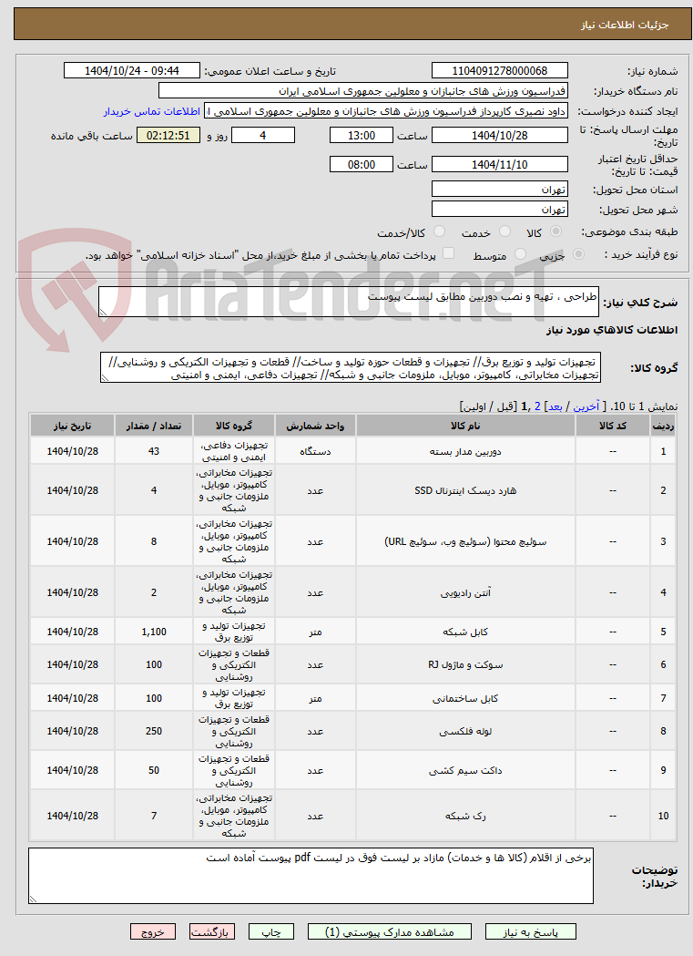 تصویر کوچک آگهی طراحی ، تهیه و نصب دوربین مطابق لیست پیوست 