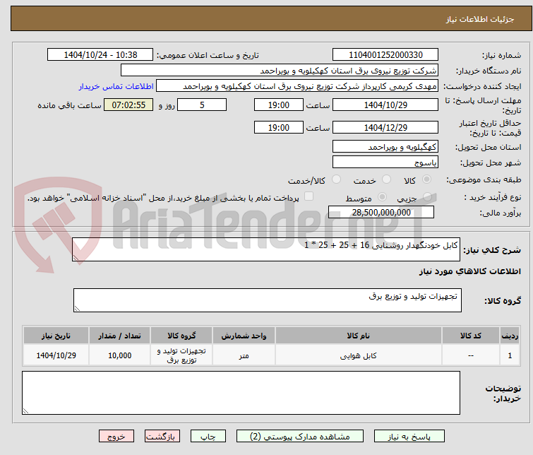 تصویر کوچک آگهی کابل خودنگهدار روشنایی 16 + 25 + 25 * 1