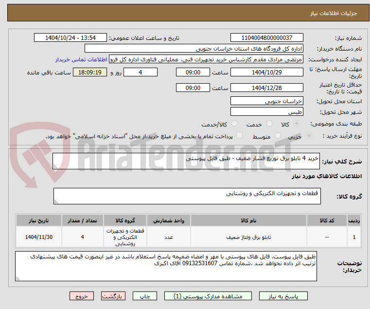 تصویر کوچک آگهی خرید 4 تابلو برق توزیع فشار ضعیف - طبق فایل پیوستی