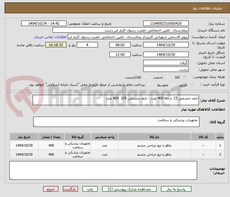 تصویر کوچک آگهی نایف چشمی 15 درجه 400 عدد - نایف چشمی 2/8  400 عدد