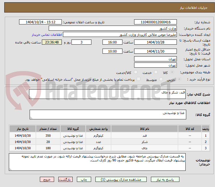 تصویر کوچک آگهی قند، شکر و چای