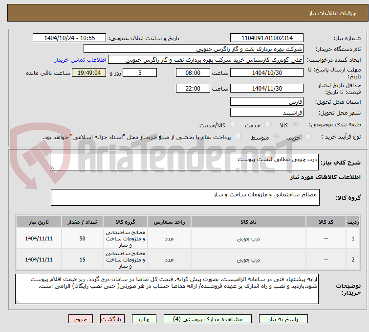 تصویر کوچک آگهی درب چوبی مطابق لیست پیوست
