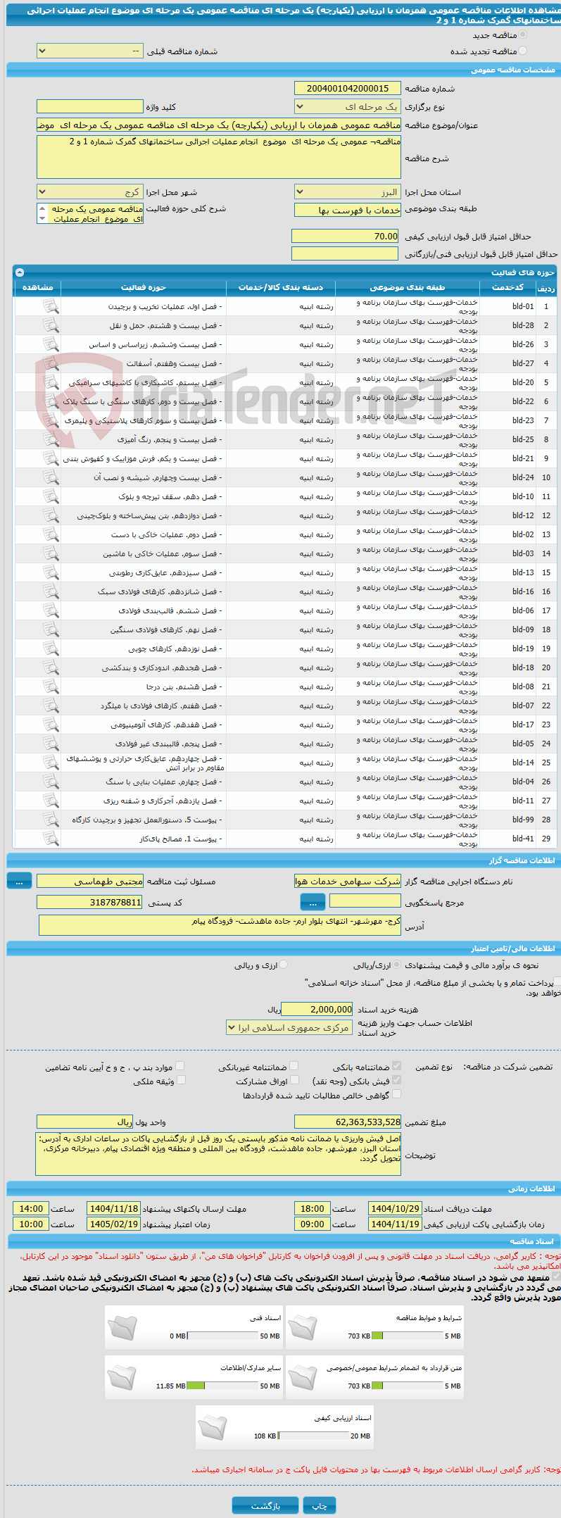 تصویر کوچک آگهی مناقصه عمومی همزمان با ارزیابی (یکپارچه) یک مرحله ای مناقصه عمومی یک مرحله ای موضوع انجام عملیات اجرائی ساختمانهای گمرک شماره 1 و 2