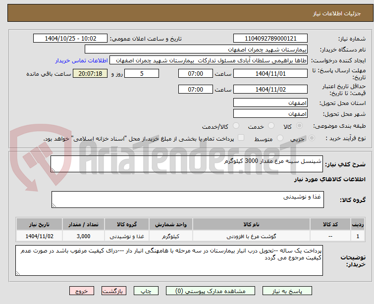 تصویر کوچک آگهی شینسل سینه مرغ مقدار 3000 کیلوگرم 