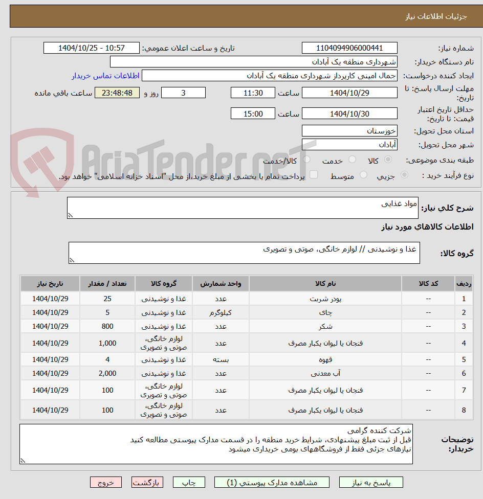 تصویر کوچک آگهی مواد غذایی
