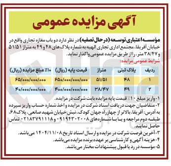 تصویر کوچک آگهی دو باب مغازه تجاری