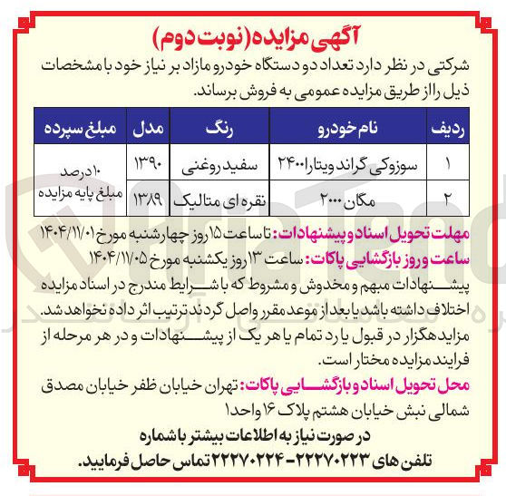 تصویر کوچک آگهی فروش  تعداد دو دستگاه خودرو مازاد بر نیاز