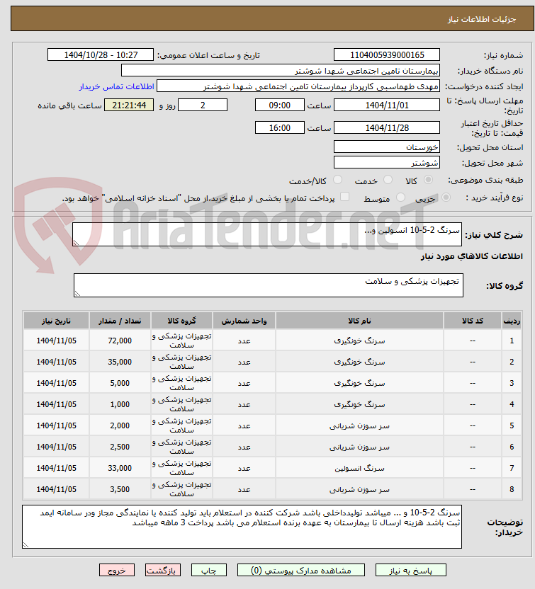 تصویر کوچک آگهی سرنگ 2-5-10 انسولین و...