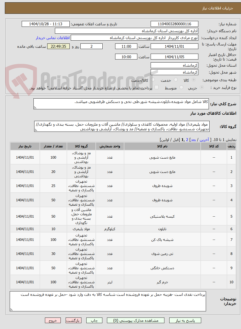 تصویر کوچک آگهی کالا شامل مواد شوینده،نایلون،شیشه شور،طی نخی و دستکش ظرفشویی میباشد.
