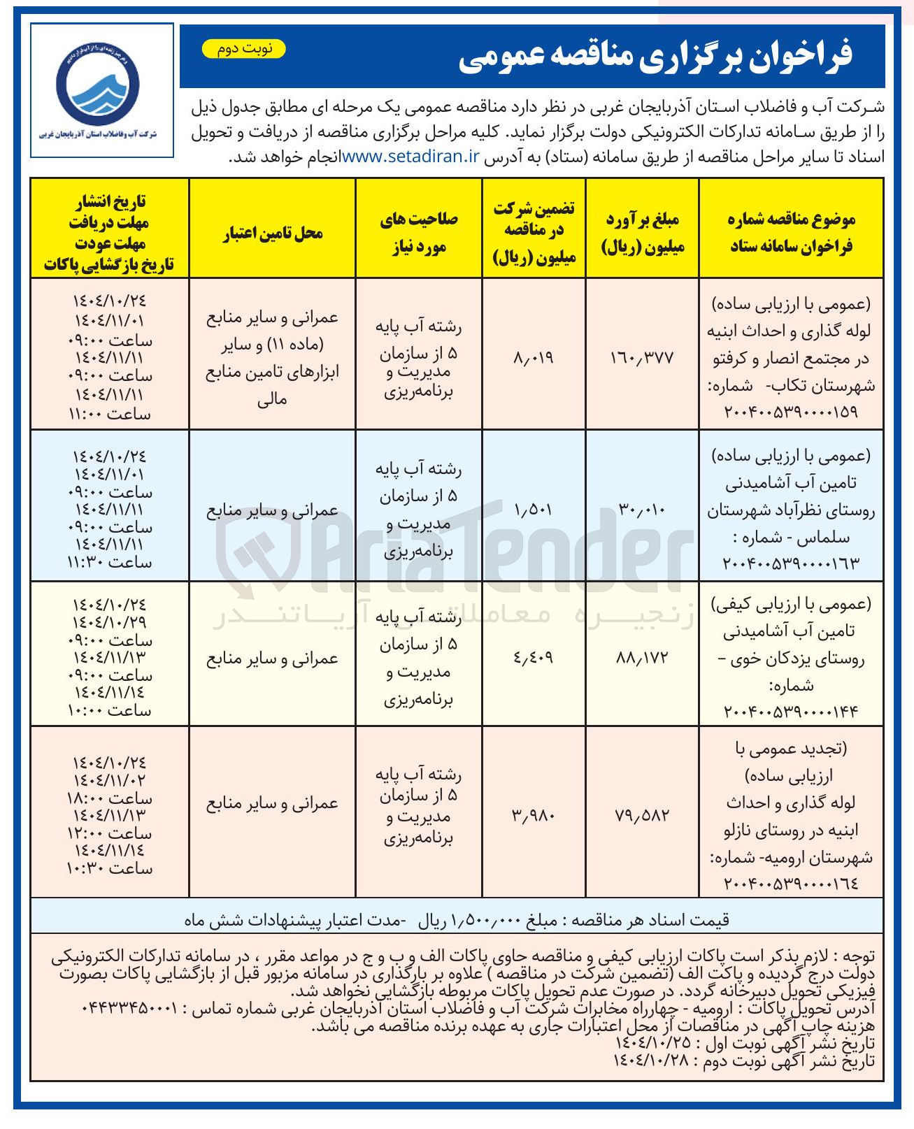 تصویر کوچک آگهی تامین آب آشامیدنی 