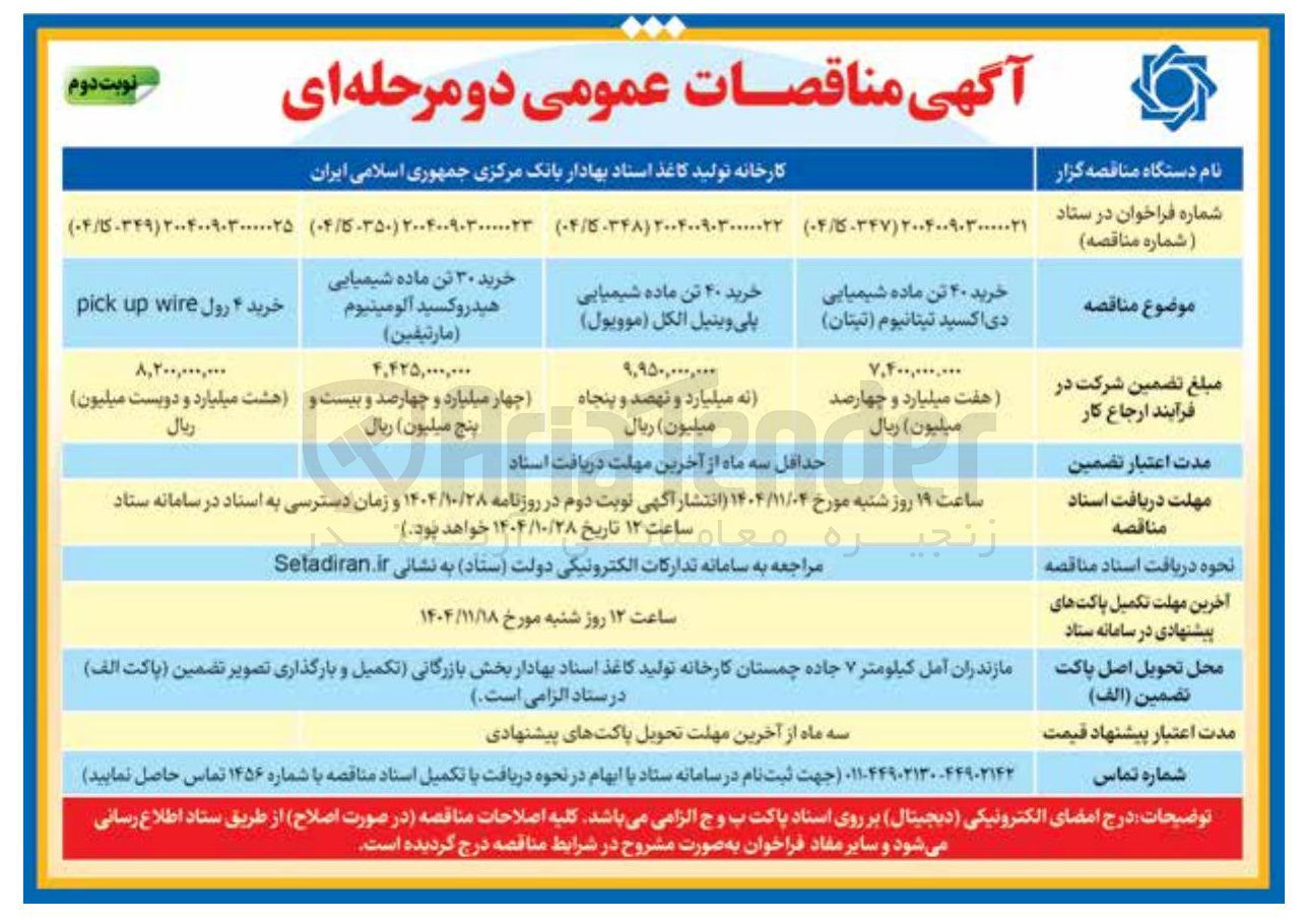 تصویر کوچک آگهی  خرید ۳۰ تن ماده شیمیایی هیدروکسید آلومینیوم مارتیفین)