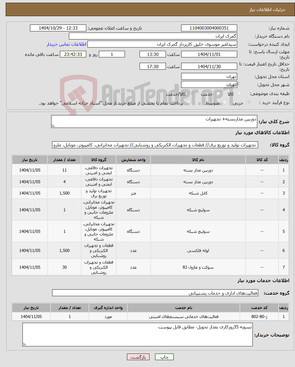 تصویر کوچک آگهی نیاز خدمت/کالا-دوربین مداربسته+ تجهیزات