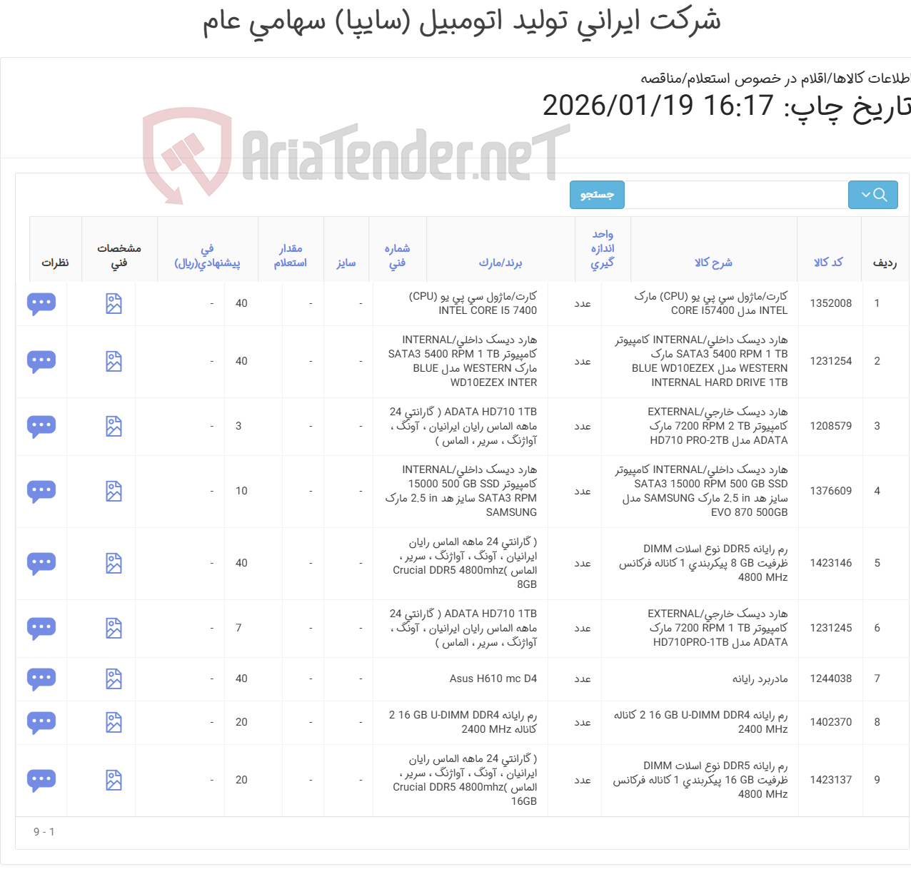 تصویر کوچک آگهی قطعات سخت افزار