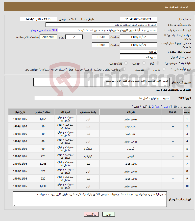 تصویر کوچک آگهی نیاز کالا-خرید روغن ماشین آلات شهرداری طبق فایل پیوست