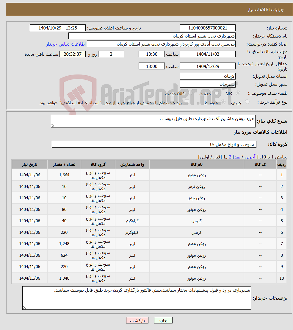 تصویر کوچک آگهی نیاز کالا-خرید روغن ماشین آلات شهرداری طبق فایل پیوست