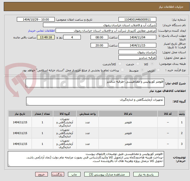 تصویر کوچک آگهی فلومتر کوریولیس و مغناطیسی -طرقبه شاندیز