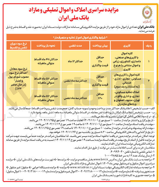 تصویر کوچک آگهی فروش املاک و اموال تملیکی و مازاد