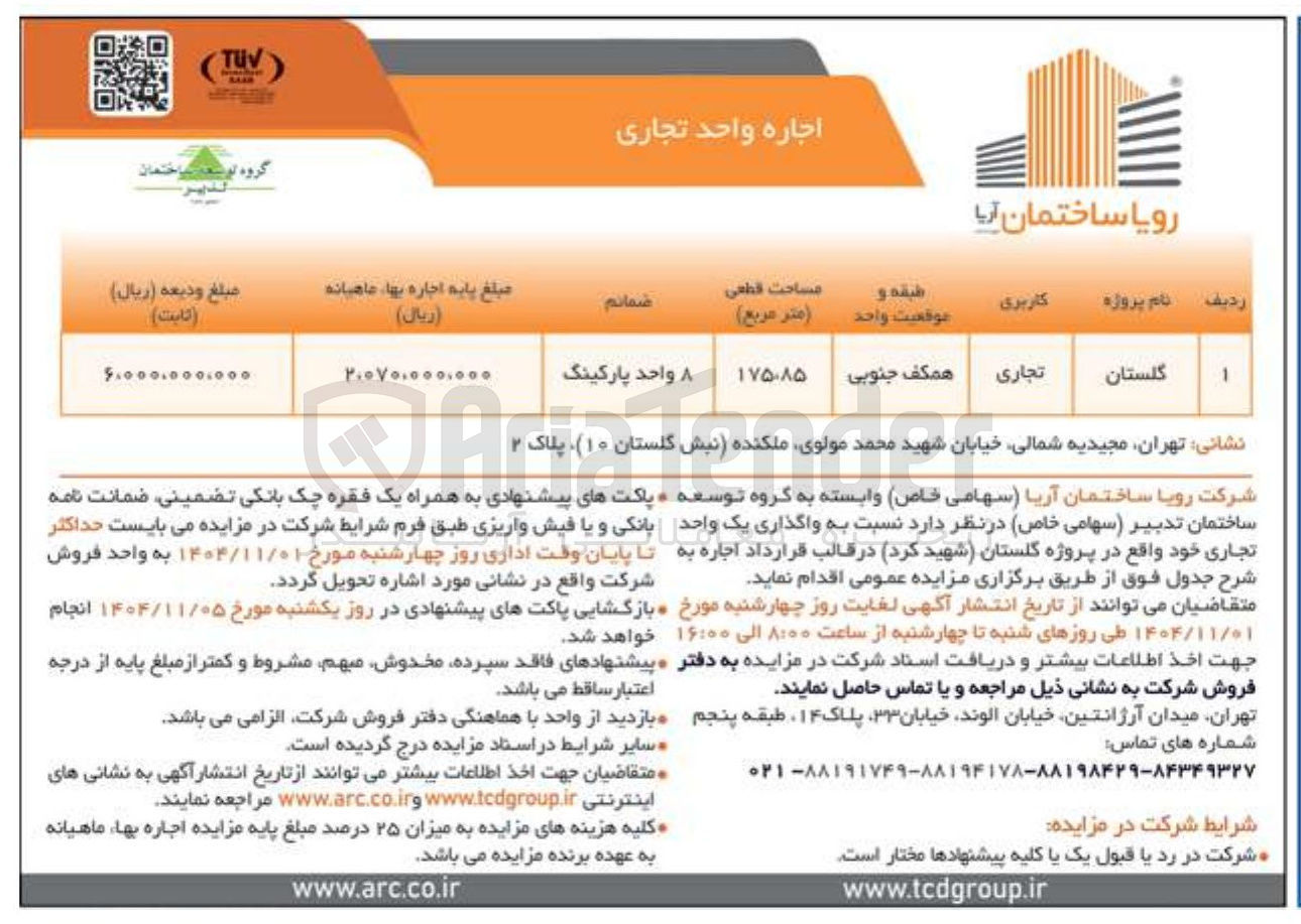 تصویر کوچک آگهی واگذاری یک واحد تجاری اجاره