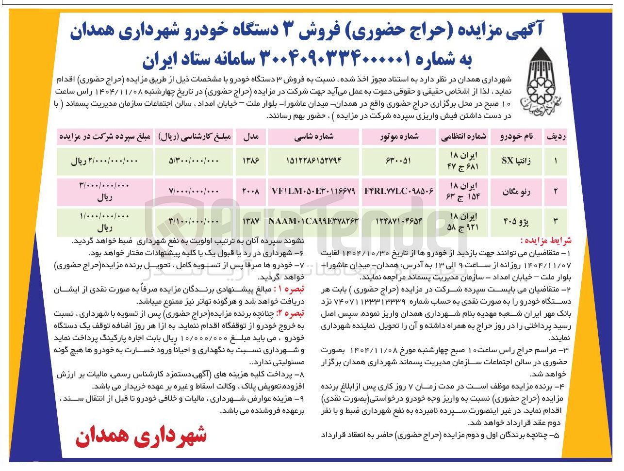 تصویر کوچک آگهی فروش ۳ دستگاه خودرو