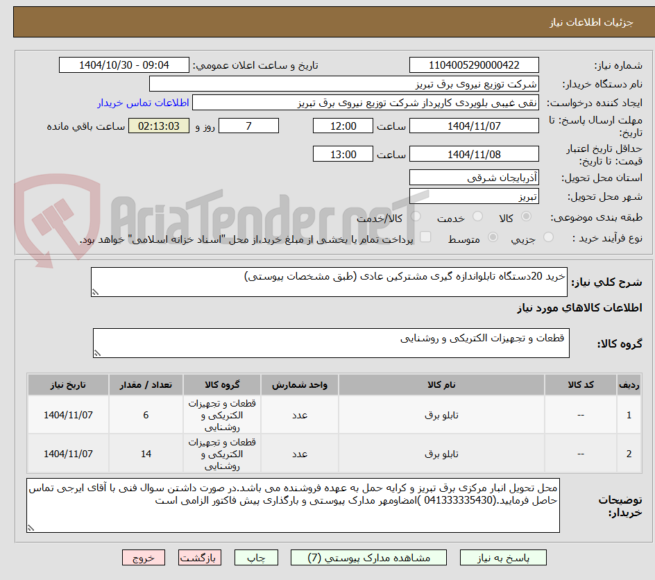 تصویر کوچک آگهی خرید 20دستگاه تابلواندازه گیری مشترکین عادی (طبق مشخصات پیوستی)