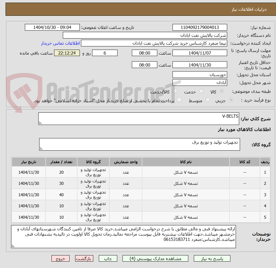 تصویر کوچک آگهی V-BELTS