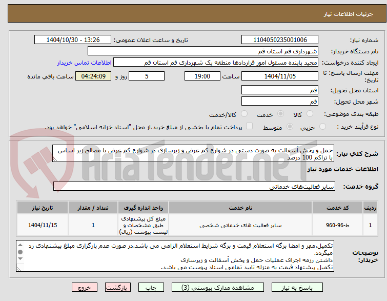 تصویر کوچک آگهی حمل و پخش آسفالت به صورت دستی در شوارع کم عرض و زیرسازی در شوارع کم عرض با مصالح زیر اساس با تراکم 100 درصد