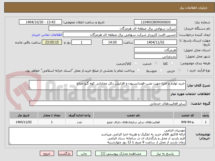 تصویر کوچک آگهی خرید لوازم و اجرا جهت نصب فوندانسیون و افزایش دکل مخاباتی کوه گنو جناح 