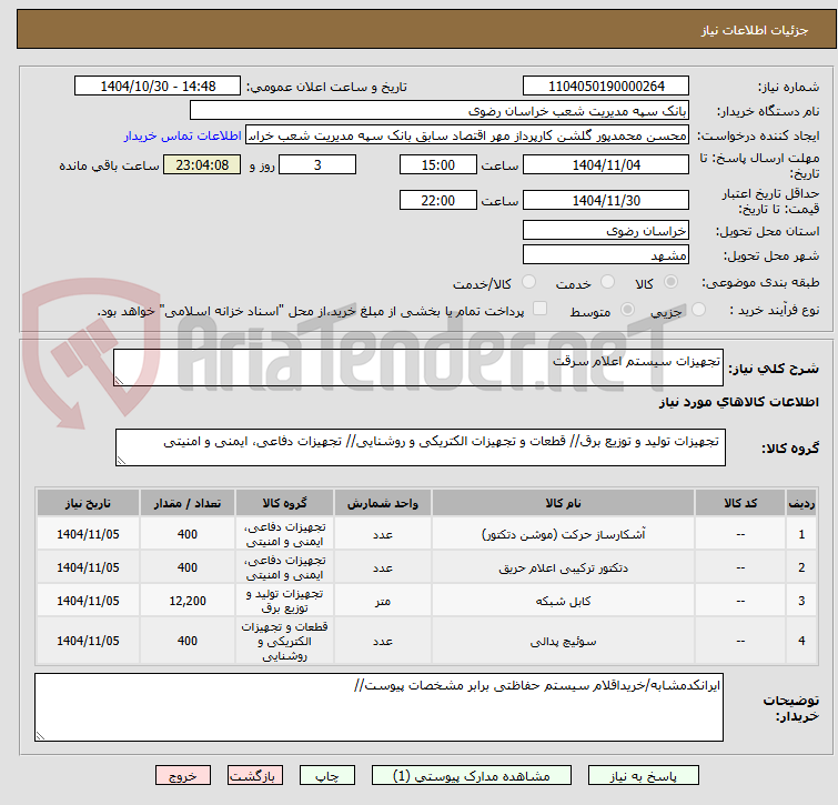 تصویر کوچک آگهی تجهیزات سیستم اعلام سرقت