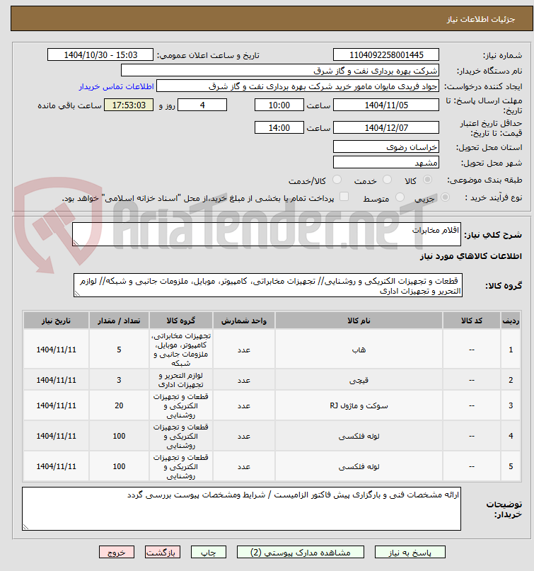 تصویر کوچک آگهی اقلام مخابرات
