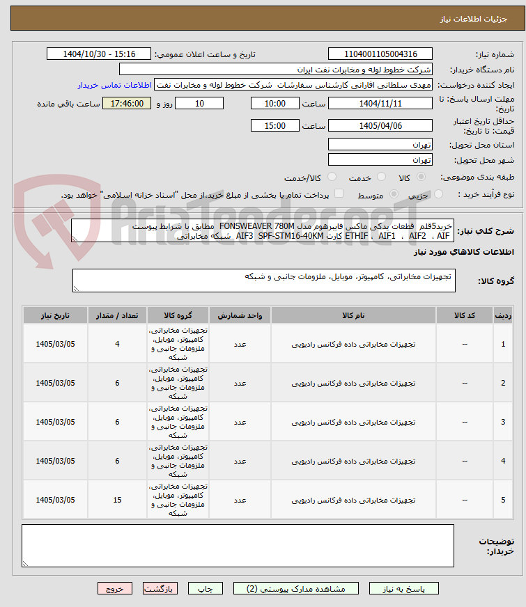 تصویر کوچک آگهی خرید5قلم قطعات یدکی ماکس فایبرهوم مدل FONSWEAVER 780M مطابق با شرایط پیوست
ETHIF ، AIF1 ، AIF2 ، AIF کارت AIF3 SPF-STM16-40KM شبکه مخابراتی