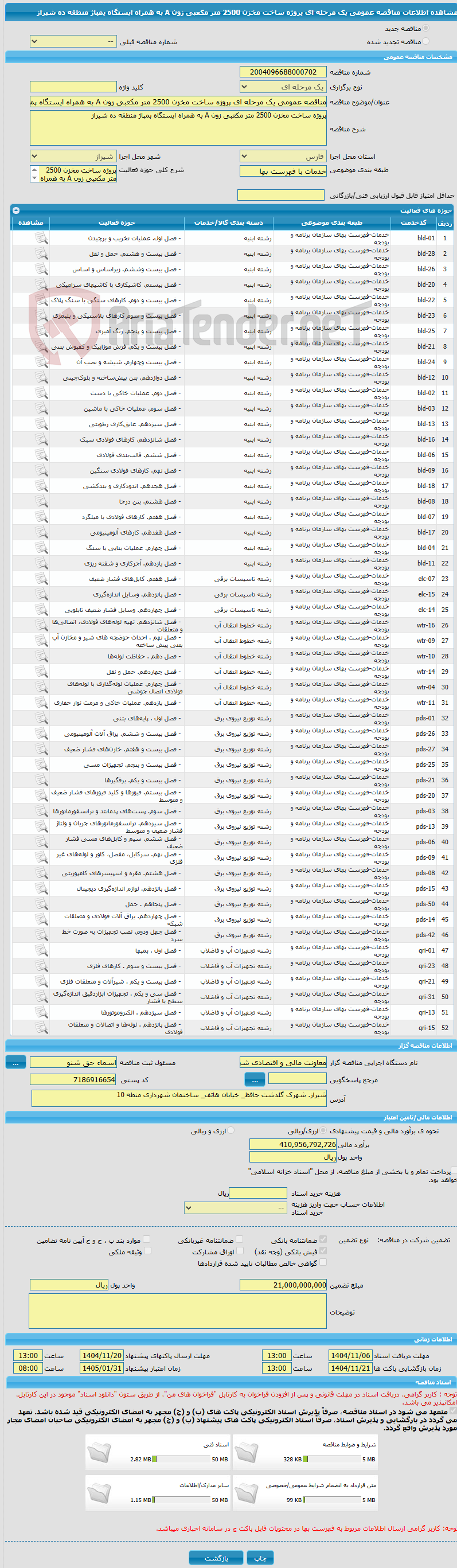 تصویر کوچک آگهی مناقصه عمومی یک مرحله ای پروژه ساخت مخزن 2500 متر مکعبی زون A به همراه ایستگاه پمپاژ منطقه ده شیراز