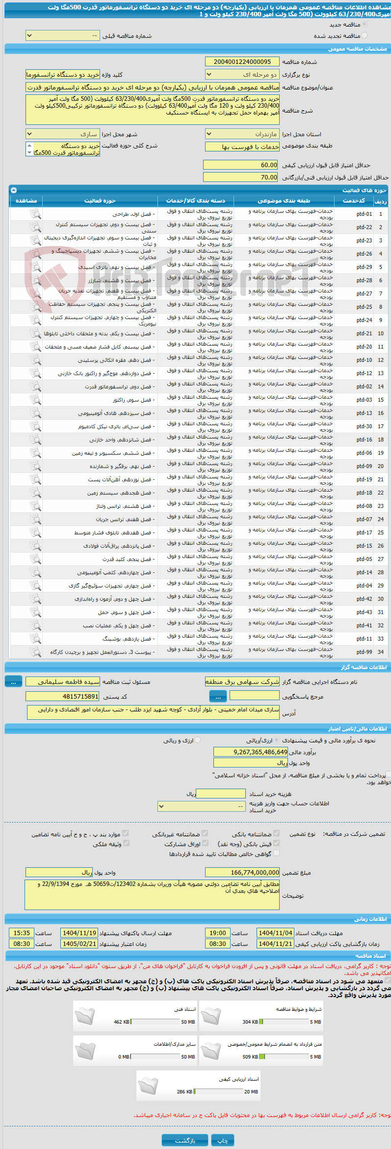 تصویر کوچک آگهی مناقصه عمومی همزمان با ارزیابی (یکپارچه) دو مرحله ای خرید دو دستگاه ترانسفورماتور قدرت 500مگا ولت آمپری63/230/400 کیلوولت (500 مگا ولت آمپر 230/400 کیلو ولت و 1