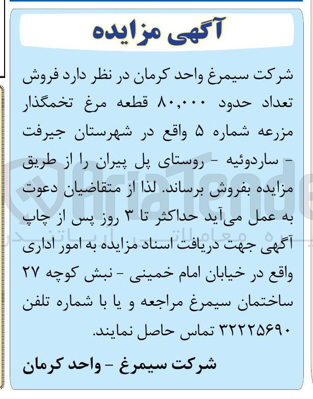 تصویر کوچک آگهی فروش تعداد حدود ۸۰,۰۰۰ قطعه مرغ تخمگذار