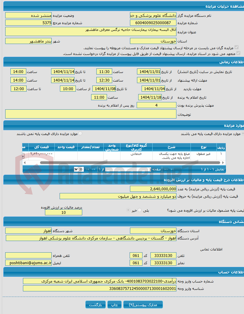 تصویر کوچک آگهی اتاق البسه بیماران بیمارستان حاجیه نرگس معرفی ماهشهر