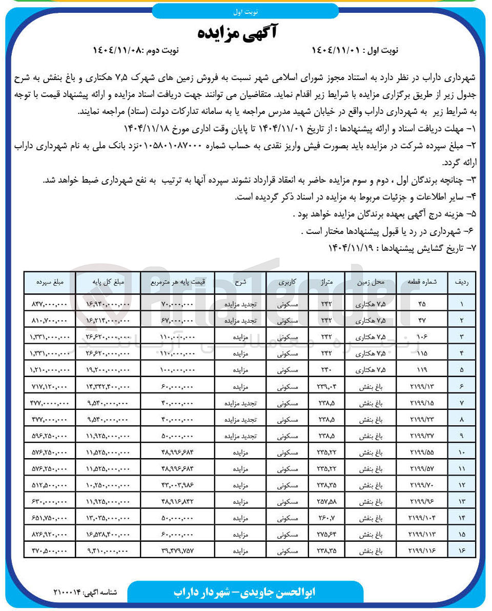 تصویر کوچک آگهی فروش زمین های شهرک ۷٫۵ هکتاری و باغ بنفش 