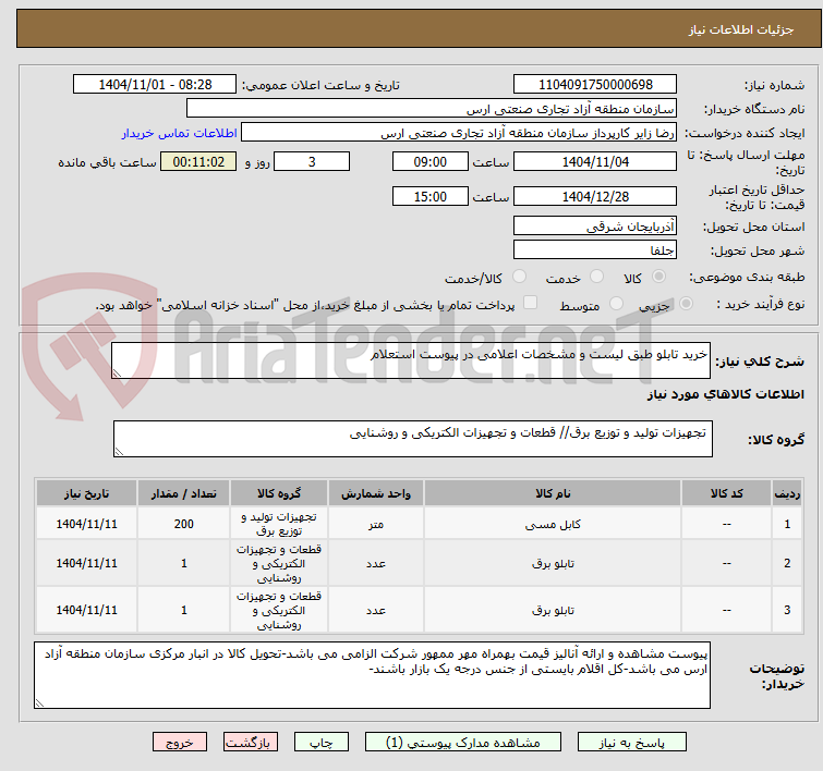 تصویر کوچک آگهی خرید تابلو طبق لیست و مشخصات اعلامی در پیوست استعلام
