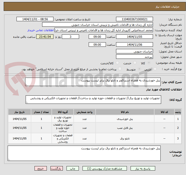 تصویر کوچک آگهی پنل خورشیدی به همراه استراکچر و تابلو برق برابر لیست پیوست