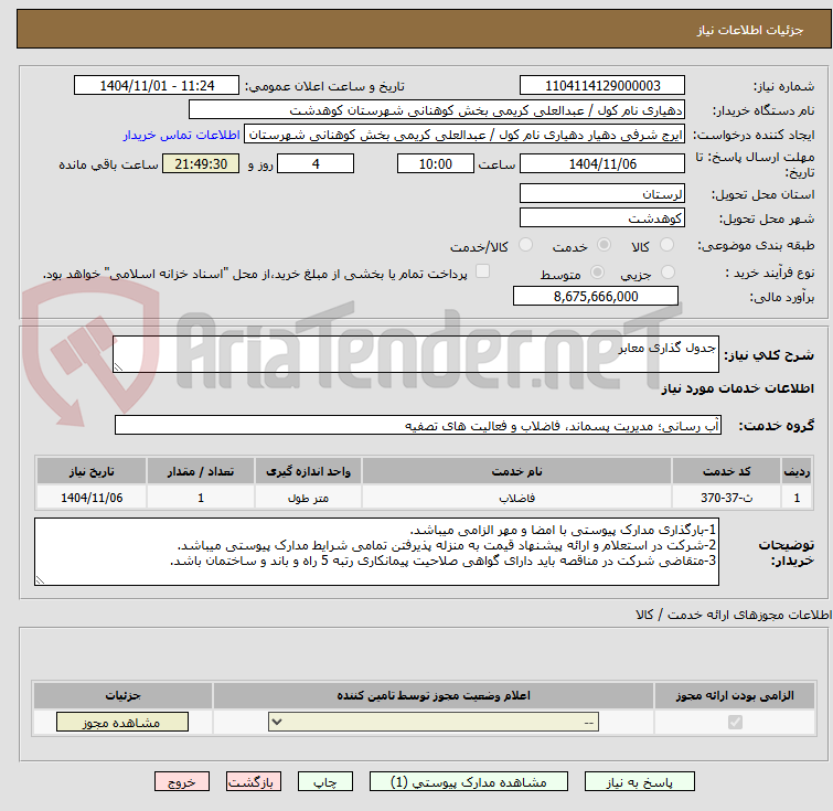 تصویر کوچک آگهی جدول گذاری معابر