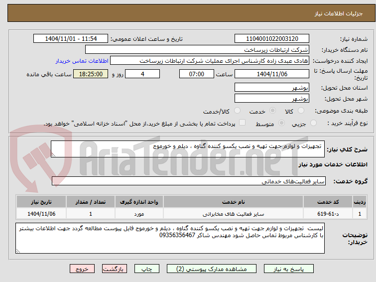 تصویر کوچک آگهی  تجهیزات و لوازم جهت تهیه و نصب یکسو کننده گناوه ، دیلم و خورموج