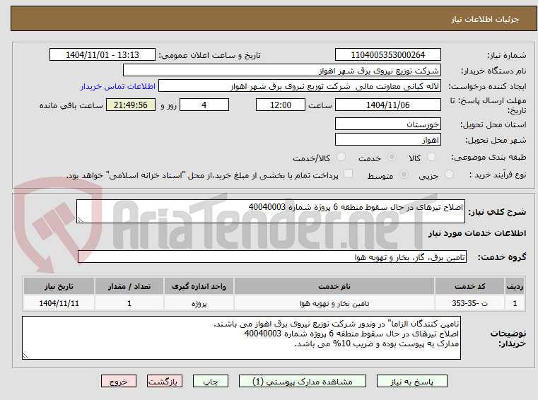 تصویر کوچک آگهی اصلاح تیرهای در حال سقوط منطقه 6 پروژه شماره 40040003